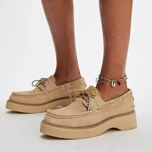 New Free People Sperry Bayside Boat Shoes Platform Loafer Tan Suede Leather 7